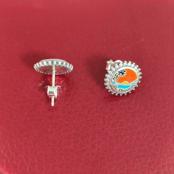 St. Thomas Beach Stud Earring Round Earring Travel Vacation S925 Silver - Picture 6 of 8